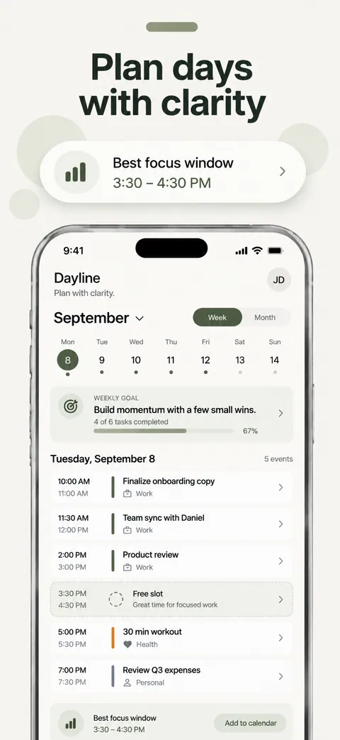 Dayline day planner App Store screenshot made with Nuvex, frame 2