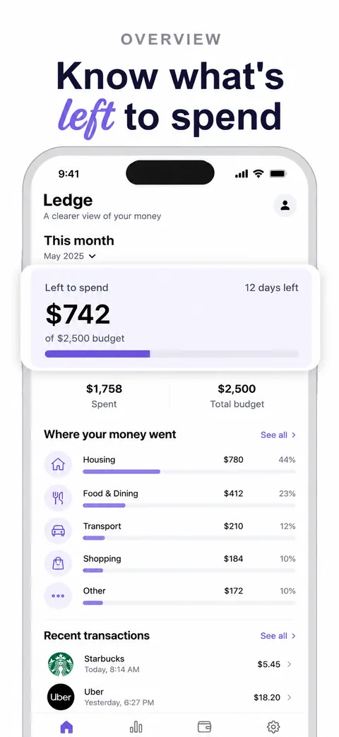 Ledge budgeting app, a second direction App Store screenshot made with Nuvex, frame 2