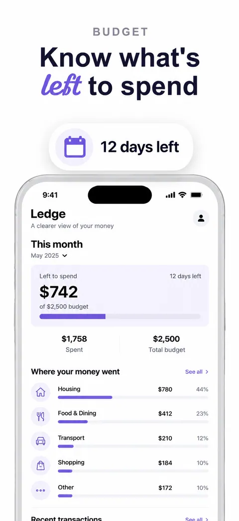 Ledge budgeting app App Store screenshot made with Nuvex, frame 2