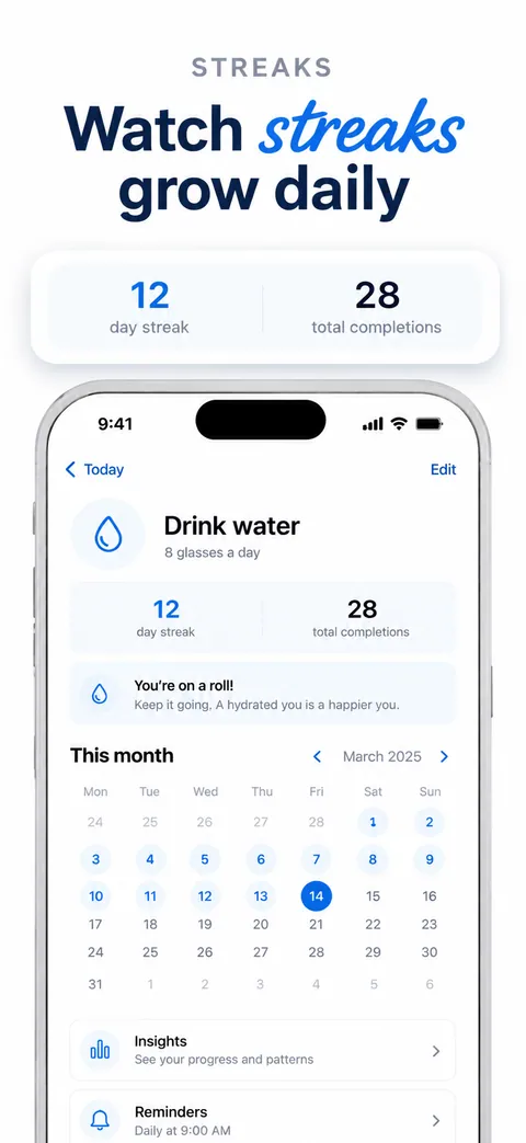 Streakly habit tracker App Store screenshot made with Nuvex, frame 3