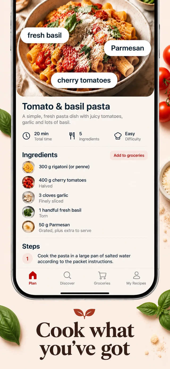 Recipe planner App Store screenshots made with Nuvex, frame 3