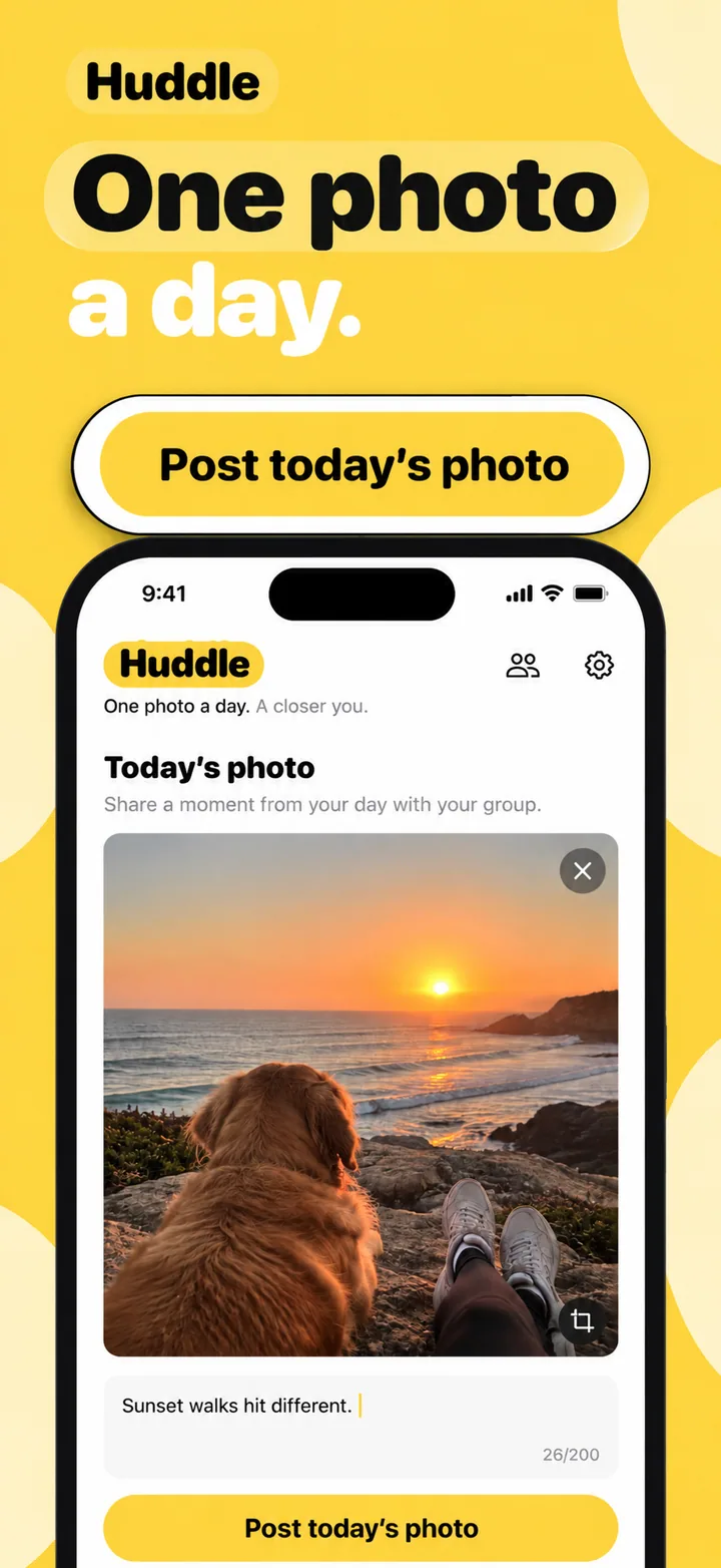 Photo-a-day social app App Store screenshots made with Nuvex, frame 1